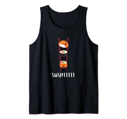 Sushi Sliding On Chopsticks Funny Kawaii Anime Japanese Food Tank Top