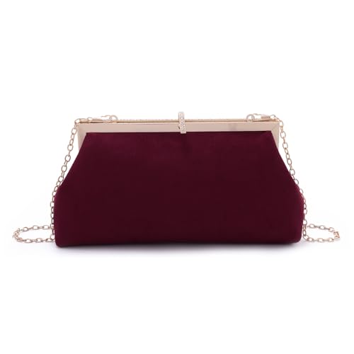 Syrads Mujeres Noche Clutch Elegante Banquete Bolso Señoras Fiesta Cartera Bandolera para Ceremonia,Burdeos