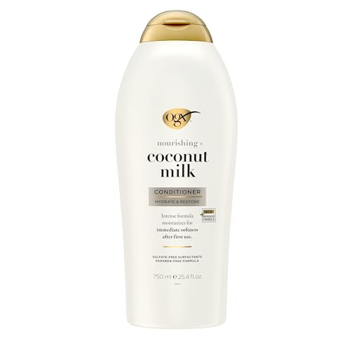 OGX Nourishing + Coconut Milk Moisturizing Conditioner for Strong & Healthy Hair, with Coconut Milk, Coconut Oil & Egg White Protein, Paraben-Free, Sulfate-Free Surfactants, 25.4 fl oz - image 1