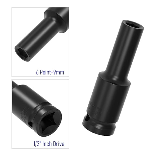 Image of 1 /2 inch Inch Drive by 9mm Deep Impact Socket, Heat-Treated CR-V Steel 3 Inch Length, 6-Point Metric Sizes