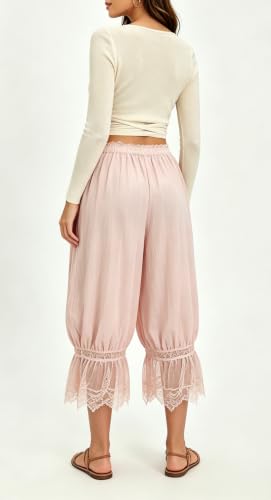 Image of UAURORAO Women Lace Trim Bloomer Pants Flowy Culottes Pantaloons Bloomers