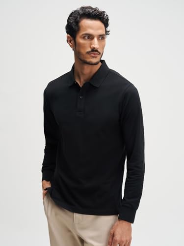 Image of XYXX Men's Solid Cotton Polo T-Shirt | Polo Neck Tshirts | Full Sleeves | Solid-Regular Fit