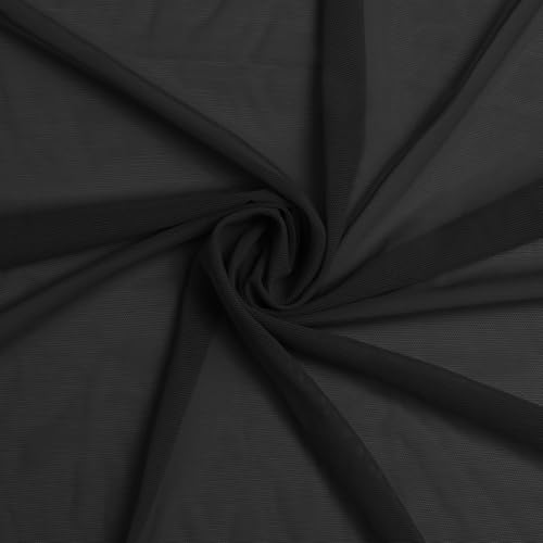 JOSNAAN Black Mesh Fabric- 66Inch Wide 4-Way Stretch Power Mesh Lightweight Sheer 90% Nylon 10% Spandex Dancewear Sportswear for Sewing(1Y Black)