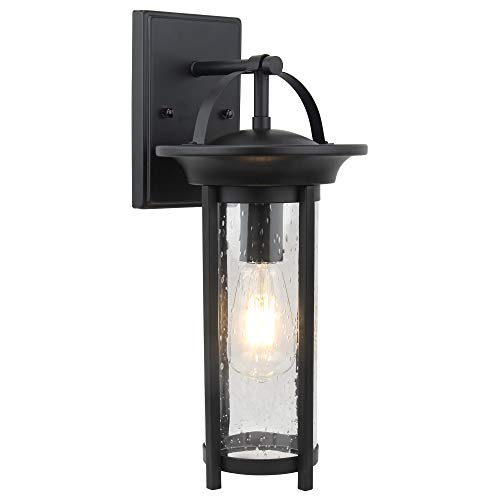 Image of Design House 588459 Chapel Ridge 1-Light LED Indoor /Outdoor Dimmable Wall Light with Clear Seedy Glass Shade for Porch Entryway Patio Garage, Black