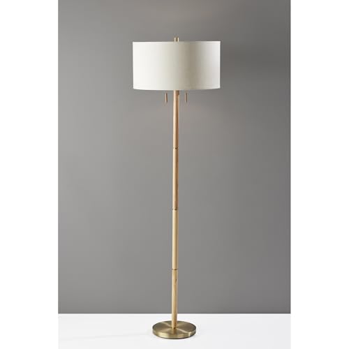 Adesso 3375-12 Madeline Floor Lamp Natural Rubberwood and Antique Brass