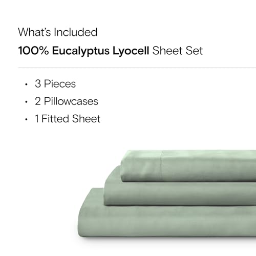 Sijo AiryWeight Tencel Sheet Set, 100% Lyocell Derived from Eucalyptus, Buttery Soft, Architectural Digest 2022 Best Cooling Sheets Winner - 3pc - 2 Pillowcases 1 Fitted (Sage, King)