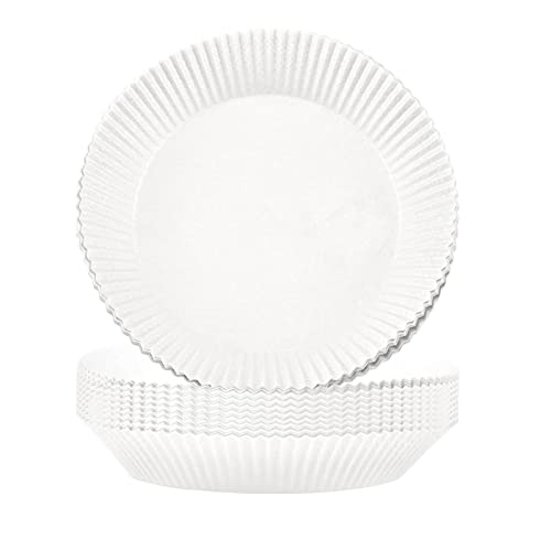 Einweg-Papiereinsatz für Luftfritteuse, 100 Stück, antihaftbeschichtet, öldicht, Pergamentpapier, Einweg-Luftfritteuseneinlage, Lebensmittel-Pad-Papier zum Backen, Mikrowellenbraten (100 Stück, weiß) Cover