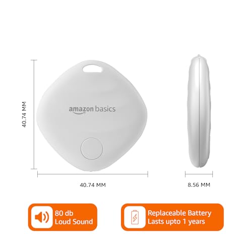 Image of Amazon Basics Aero Tag for iOS | Apple Find My Network Tracker | Bluetooth 5.3 | No SIM Needed | Anti-Lost & Loud 80dB Alert | Item Finder- Keys, Wallets, Bags |Lightweight & 1-Year Battery(White)