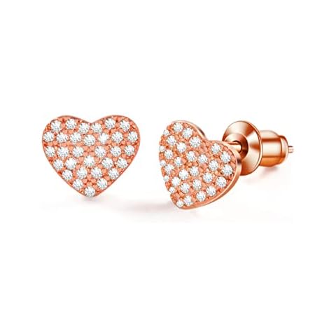 BOCHOI Heart Earrings for Women Studs Dangle 18K Rose Gold Plated Drop Bohemian Statement Earring Cover