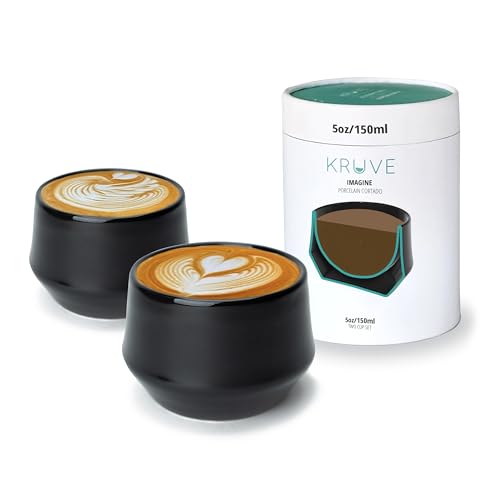 Comparison: Best Latte Art Cups 11 KRUVE IMAGINE Porcelain Latte Coffee Cups, Double Walled Latte Cups, Glass Cups Set of Two - 5oz Thermal Spherical Design for Latte Art, Insulated Coffee Mugs for Heat Retention (Black)