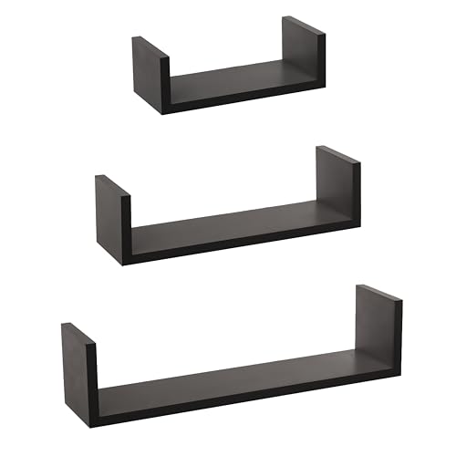 H HANSEL HOME Estantería de Pared, Juego de 3 Estantes, Baldas Flotantes, Estanteria Flotantes de Pared, Montaje Oculto, Juego de Baldas para Libros y Objetos de Decoración, Negro, 42/32/22cm