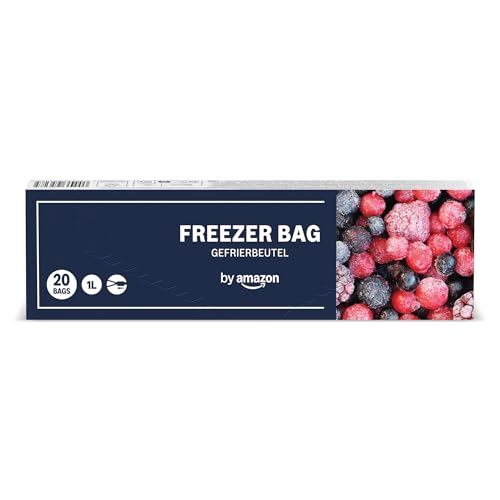 by Amazon Gefrierbeutel mit Reißverschluss Transparent Blau 1 Liter 20 Stück 1er Pack