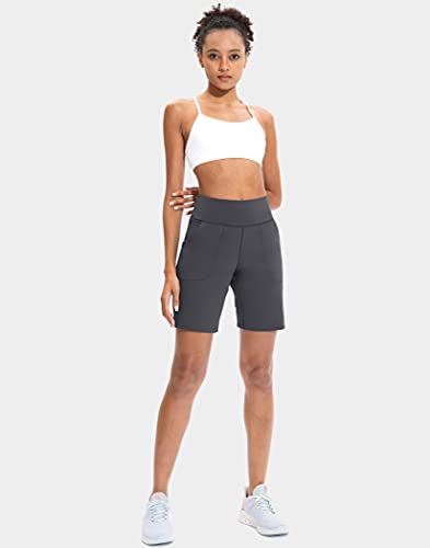 Image of SANTINY Bermuda Shorts for Women with Zipper Pocket Womens High Waisted Long Shorts for Running Workout Athletic