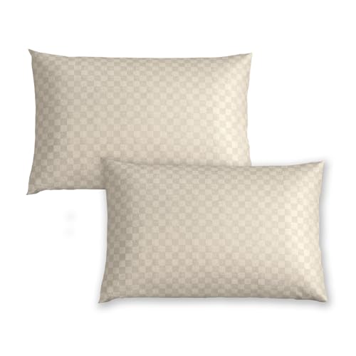 Image of Trance Home Linen 300TC 100% Cotton Jacquard Checks Pillow Covers | Set of 2 Pillow Cases |Standard Size (18 x 28 inch, Pearl)
