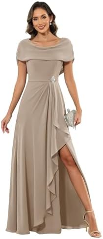 Women's Chiffon Mother of the Bride Dresses Long Scoop Neck Cape ...