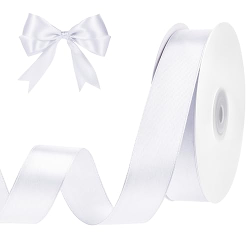 Image of woric White Ribbon 1 Inch 50 Yards White Bow Wedding Satin Ribbon for Bridal Shower Gift Wrapping Graduation Leis Gift Wrapping Hair Bows 4th of July Decoration