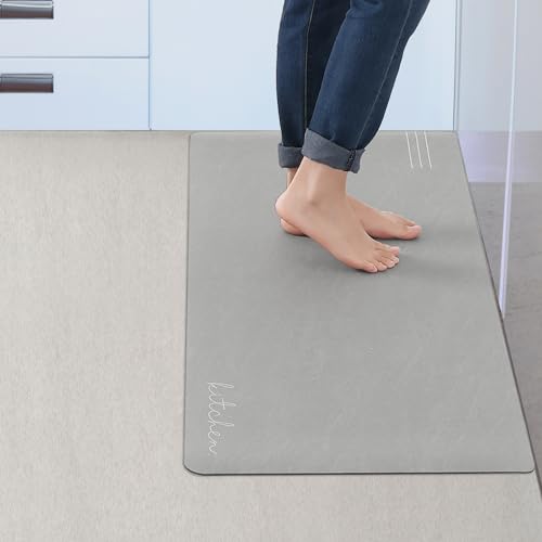 Uxcell Modern Anti Slip Kitchen Mat Set of 1 Non Skid Cushioned Kitchen Mats for Floor Waterproof Comfort Kitchen Mat Grey 45 x 70 cm - Image 2