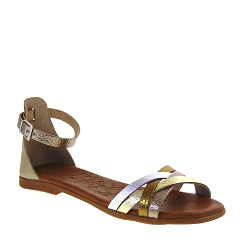 Oh My Sandals 5153 Women's Sports Sandals Leather Chunky Heel 1Cm Rubber Sole, platinum, 7 UK