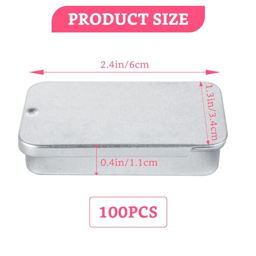 Image of DAJAVE 100 Pack Mini Metal Tin Containers, 0.5 oz Rectangle Metal Tin Box with Slide Lids for Lip Balm, Jewelry, Crafts, Pills (Silver)