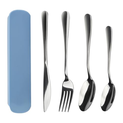 4 Piezas Cubiertos para Llevar con Estuche Cuchillo, Tenedor y 2 Cucharas Acero Inoxidable Apto para Lavavajillas Portátil y Reutilizable para Viajes, Escuela, Trabajo, Picnics, Camping (Azul) 4 Piezas Cubiertos para Llevar con Estuche Cuchillo, Tenedor y 2 Cucharas Acero Inoxidable Apto para Lavavajillas Portátil y Reutilizable para Viajes, Escuela, Trabajo, Picnics, Camping (Azul)