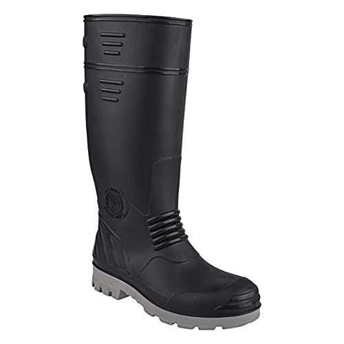 Hillson Torpedo Safety Gumboots with Steel Toe, Black-Grey 1 Pair