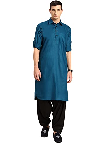 Image of Rajubhai Hargovindas Men's NavyBlue Pathani Kurta Suit with Elastic Salwar Pajama (NETT-38)
