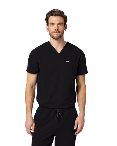 Jaanuu Holmes Men's 1-Pocket Classic V-Neck Scrub Top - Black M