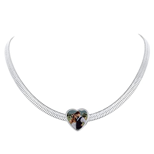 FindChic Herringbone Choker Necklace for Women, Black/Stainless Steel/14K Gold/Rose Gold Plated Adjustable Flat Snake Chain Necklaces, 3/5MM Width 12.5/15/18 Inches, with Jewelry Gift Box 15