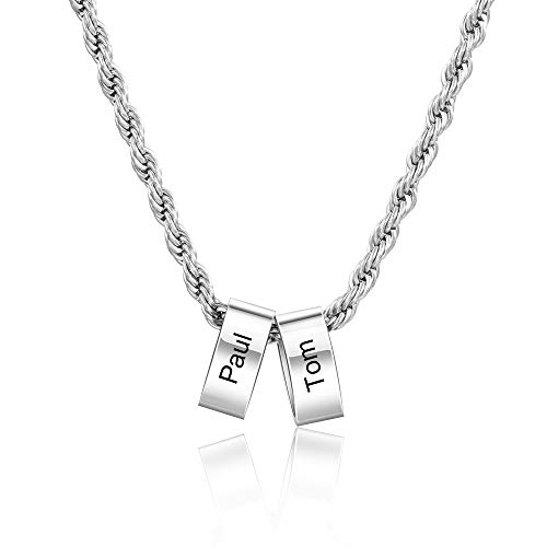 lorajewel Collares Personalizados para Hombre de Acero inoxidable Collar con Nombre Regalos para Hombres Día del Padre Navidad San Valentín (plata-2 nombre)