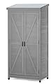 Outdoor Wooden Storage Shed with Metal Top, Tall Vertical Tool Cabinet for Backyard Garden Patio Lawn