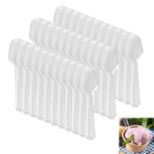 JANGJANG 100-Pack Mini Clear Plastic Spoons, Reusable Dessert Spoons for Pudding, Cake, Mousse, and Ice Cream, Clear, Durable and Long-Lasting for Party Use