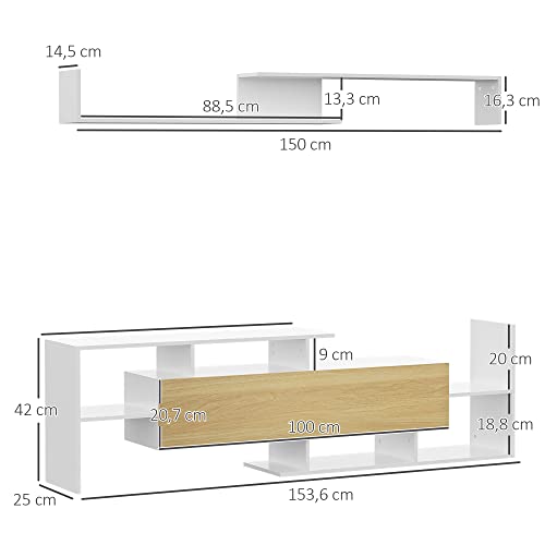 HOMCOM-Mueble-de-Salon-para-TV-Conjunto-Muebles-de-TV-con-Mesa-para-Televisor-1536x25x42-cm-y-Estante-de-Pared-150x145x163-cm-Blanco-y-Natural HOMCOM-Mueble-de-Salon-para-TV-Conjunto-Muebles-de-TV-con-Mesa-para-Televisor-1536x25x42-cm-y-Estante-de-Pared-150x145x163-cm-Blanco-y-Natural