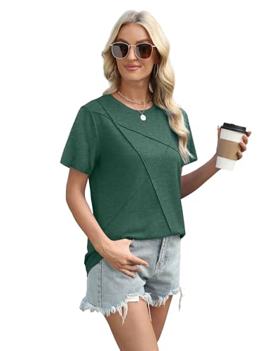 Image of XIEERDUO Womens Summer Tops 2026 Pleated Round Neck Short Sleeve Shirts Business Casual