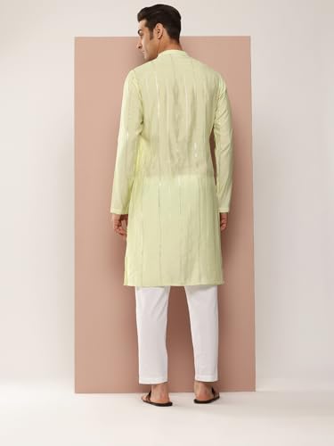 Image of See Designs Men's Long Sleeve Side Slit Chanderi Silk Sequins Mandarin Collar Kurta