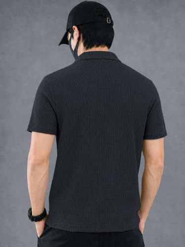 Image of EYEBOGLER Premium Textured Self-Design Half Sleeve Collar Polo T-Shirt for Men || Packs Also Available