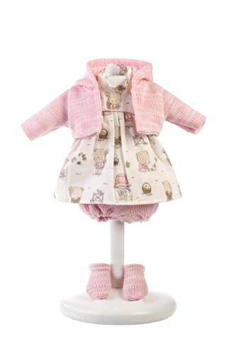 Llorens 1025996 - Vestiti per bambole da 33 cm, set di abiti con abito a forma di orsetto bianco e cardigan rosa, abbigliamento per bambole, accessori per bambole