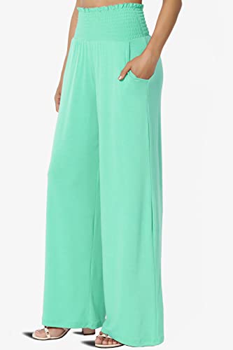 TheMogan Women's Smocked Ruffle High Waist Wide Leg Pants Casual Loose Yoga Lounge Pajama3
