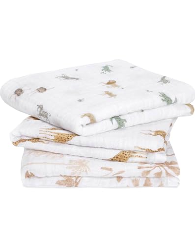 aden + anais™ Musy Squares - Paquete de 3 muselina de algodón orgánico para exteriores (Safari Dream)