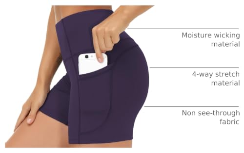 Image of THE GYM PEOPLE High Waist Yoga Shorts for Women's Tummy Control Fitness Athletic Workout Running Shorts with Deep Pockets