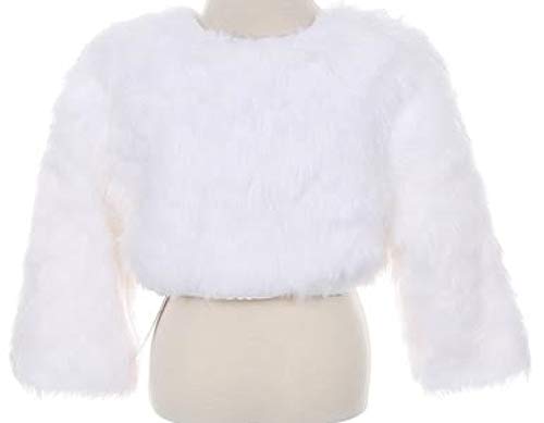 White Faux Fur Pearl Button Little Girls' Special Occasion Shrug3