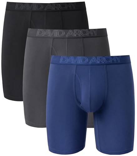 DAVID ARCHY Men's Breathable Boxer Briefs Bamboo Rayon Soft Underwear with Fly in 4 Pack