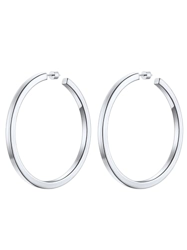 Image of Stainless Steel Chunky Hoop Earrings For Women, Minimalist and Chic, Black /Gold Plated, Round Hoops Earrings Hypoallergenic, Size: 30mm /40mm /60mm /80mm, Come with Box