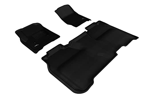 3D MAXpider All-Weather Floor Mats for Chevrolet Silverado 1500 Crew Cab 2014-2019 / 2500HD 3500HD Crew Cab 2015-2019 Custom Fit Car Floor Liners, Kagu Series (1st & 2nd Row, Black)