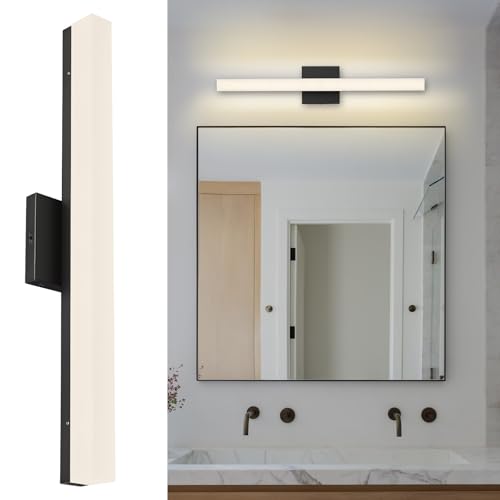 Image of Sconces Wall Lighting for Vanity, Modern Dimmable Matte Black LED Wall Mount Vanity Lighting Fixture, 24 Inches 25W 3000K Bathroom Wall Lights with Acrylic Shade Indoor for Bedroom, Living Room