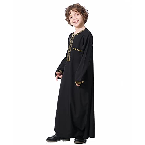 Boy's Muslim Thobe Solid Round Collar Islamic Robe with Pockets for Boy Kids Boys Islamic Arabic Abaya Clothes2