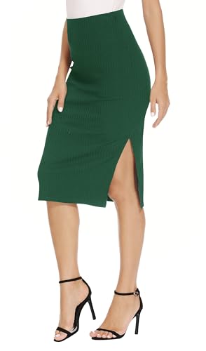 Women's High Waist Stretch Knit Midi Pencil Skirt Knee Length with Side Slit for Office and Casual3