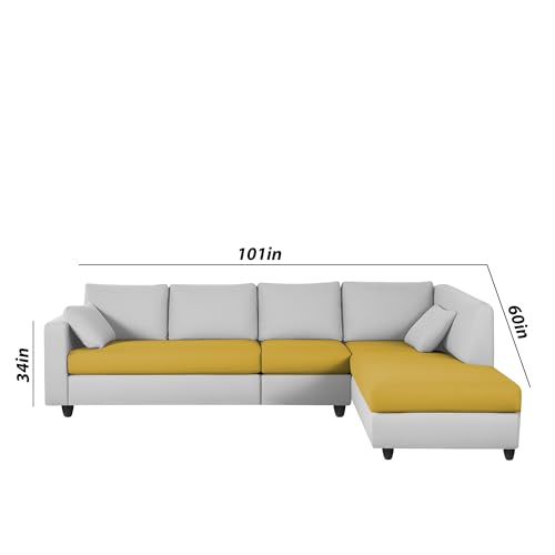 Image of Florian RHS 6 Seater L Shape Sofa Set for Living Room (Yellow Grey Fabric) Premium Fabric Sofa