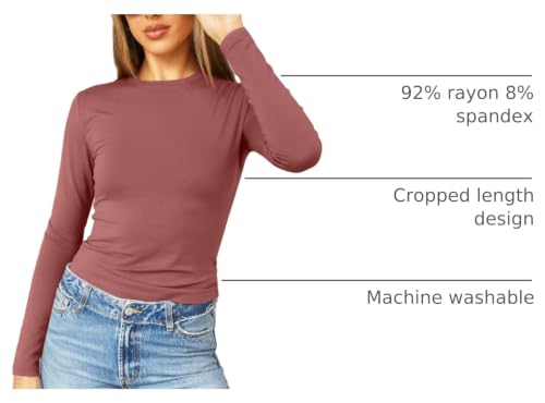 Image of Abardsion Women's Slim Lightweigh Long Sleeve T Shirts | Fall Clothes 2026 Casual Basic Crewneck Going Out Crop Tops Y2K