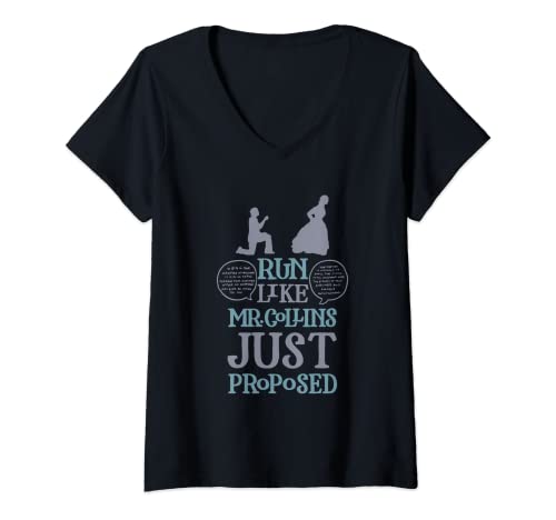 Womens Run Like Mr. Collins Just Proposed Funny Books and Running V-Neck T-Shirt