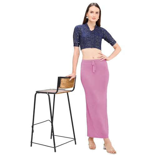 Image of DESI GIRL Satin Shimmer Stretchable Saree Shapewear Petticoat with Drawstring for Women | Mermaid fit Saree Petticoat with Side Slit for Easy Movement | Saree Shaper | Long inskirt